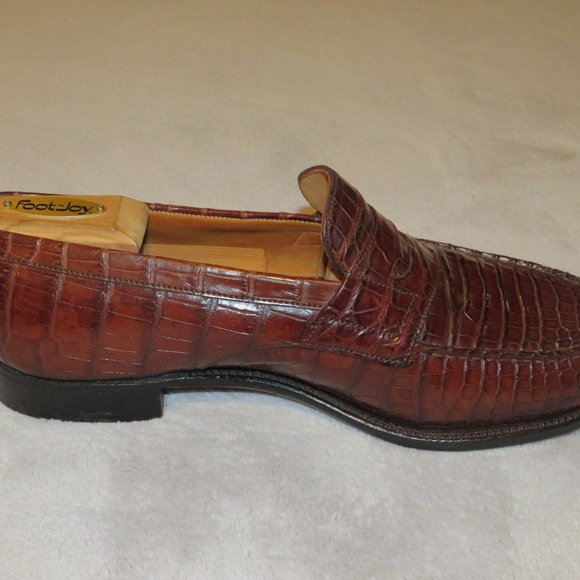 J.M. Weston 180 Brown Crocodile Belly Loafers 9E - Picture 5 of 11